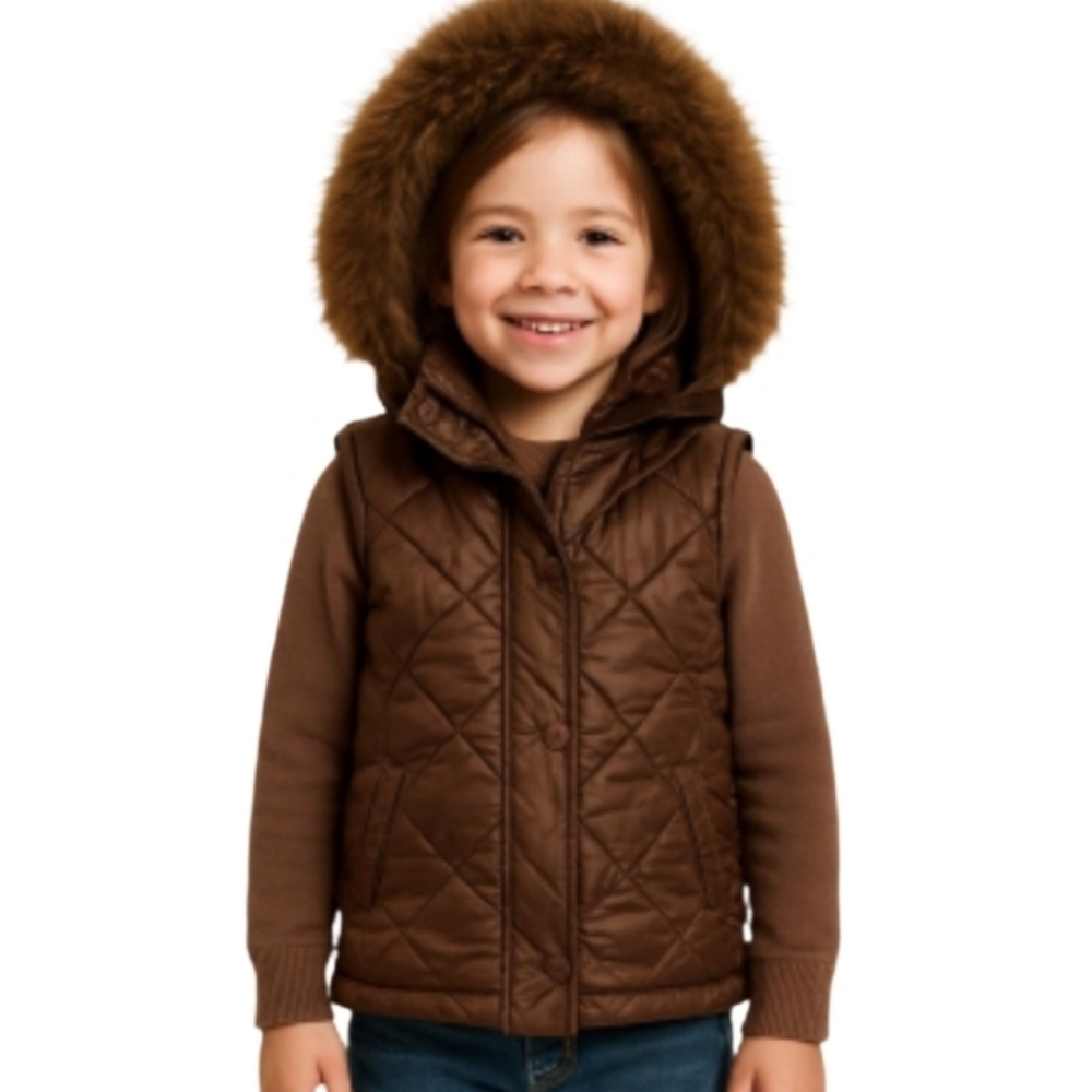 GAP Children's Outerwear Quilted Vest with Fur Hood Size 10.